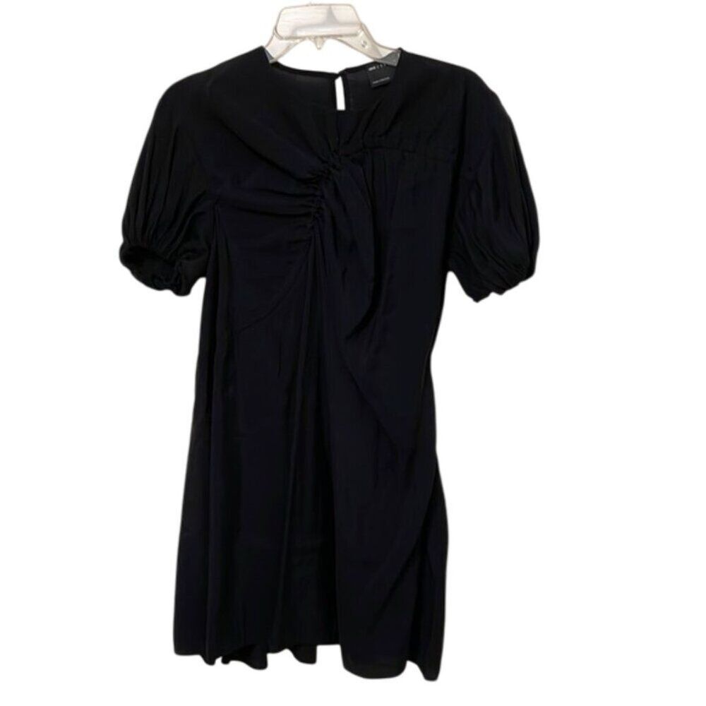 Asos Black Curve Puff Sleeve Mini Dress Womens Size 4 Ruching Detail Lightweight